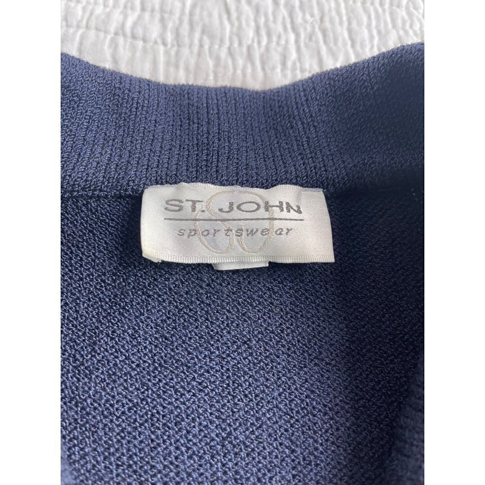 Vintage St. John Sportswear Classic Knit Jacket Blazer SZ P Button Collared Navy - Picture 9 of 12